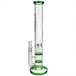 Sklenené bongo Heavy Glass Green Honeycomb 44 cm - priehľadný sklenený bong so zelenými prvkami - pohľad zo strany
