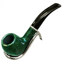 Fajka na tabak Savinelli Arcobaleno Green 9mm položená v chrómovom fajkovom stojane