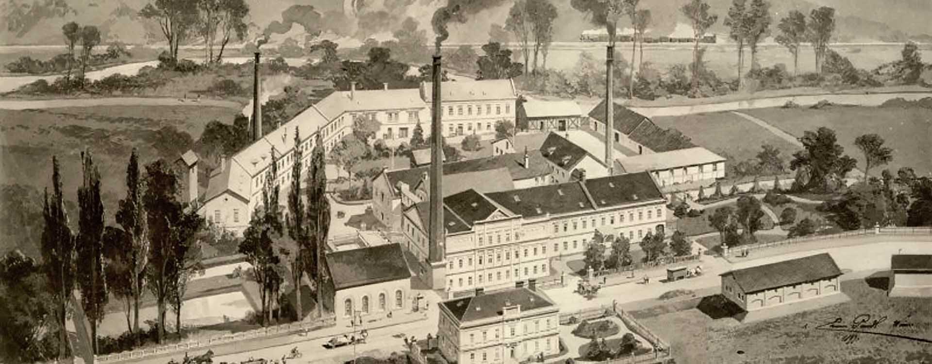 Továreň na cigaretové papieriky Vážka v Olšanoch pri Šumperku - historická fotografia